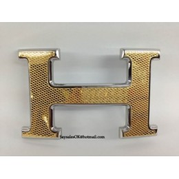 Hermes Belt 18K Gold-Silve Rhombus Stripe Buckle