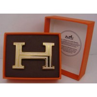 Hermes Belt 18k Gold Plated H Buckle with Double Full Diamonds