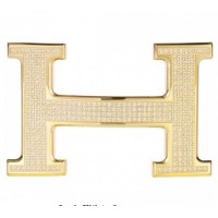 Hermes Belt 18k Gold Plated H Buckle with Full Diamonds