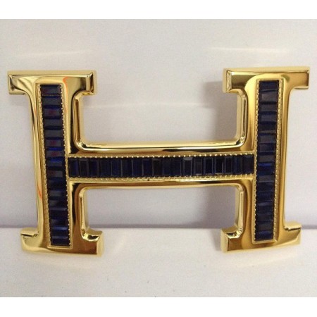 Hermes Belt 18k Gold With Blue Diamonds H Buckle