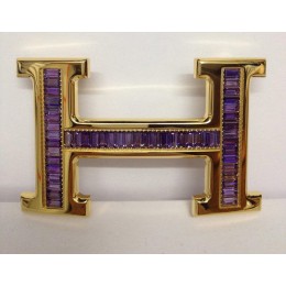Hermes Belt 18k Gold With Purple Diamonds H Buckle