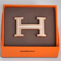 Hermes Belt 18k Rose Gold Plated H Buckle with Single Row Full Diamonds