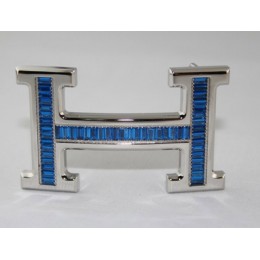 Hermes Belt 18k Silver With Blue Diamonds H Buckle