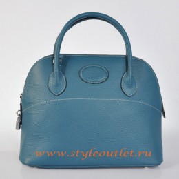 Hermes Bolide 31cm Medium Blue Togo Leather Bag Silvery