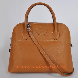 Hermes Bolide 37cm Light Coffee Togo Leather Bag Silvery