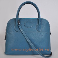 Hermes Bolide 37cm Medium Blue Togo Leather Bag Silvery