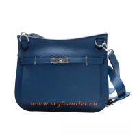 Hermes Jypsiere 28cm Togo Leather Shoulder Bag Deep Blue Silver