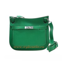 Hermes Jypsiere 28cm Togo Leather Shoulder Bag Green Silver