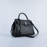 Hermes Kelly 28Cm Togo Leather Handbag Black Silver