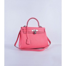 Hermes Kelly 28CM Tote Leather Bag Pink lipstick Silver