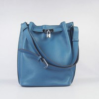 Hermes So Kelly 24cm Nappa Leather Shoulder Bag blue Silver