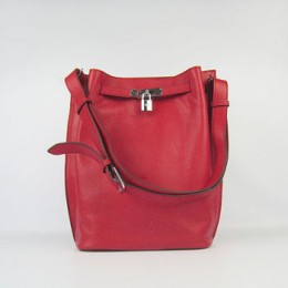 Hermes So Kelly 24cm Nappa Leather Shoulder Bag red Silver