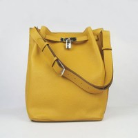 Hermes So Kelly 24cm Nappa Leather Shoulder Bag yellow Silver