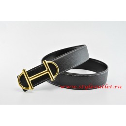 Hermes Anchor Chain Leather Reversible Black/Black Belt 18k Gold Buckle