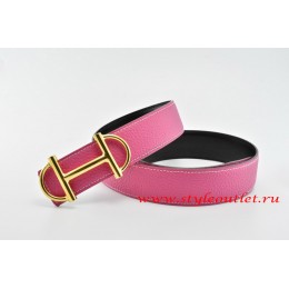 Hermes Anchor Chain Leather Reversible Pink/Black Belt 18k Gold Buckle