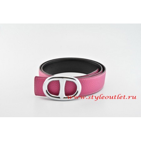 Hermes Anchor Chain Leather Reversible Pink/Black Belt 18k Silver Buckle