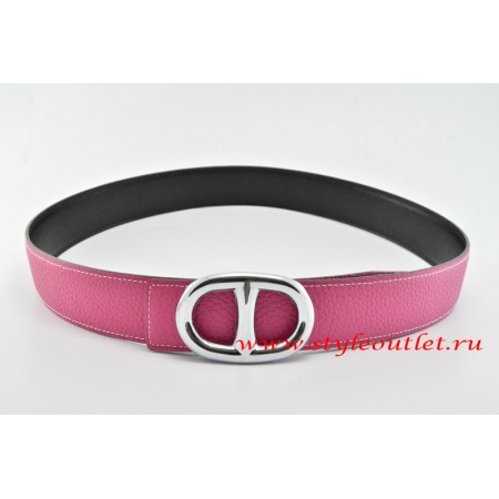 Hermes Anchor Chain Leather Reversible Pink/Black Belt 18k Silver Buckle