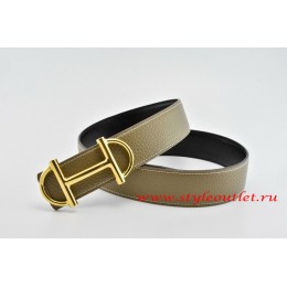 Hermes Anchor Chain Leather Reversible Gray/Black Belt 18k Gold Buckle