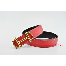 Hermes Anchor Chain Leather Reversible Red/Black Belt 18k Gold Buckle