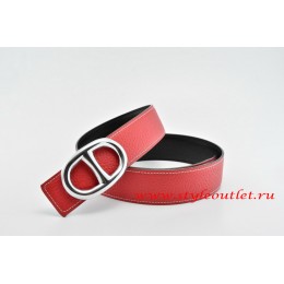 Hermes Anchor Chain Leather Reversible Red/Black Belt 18k Silver Buckle
