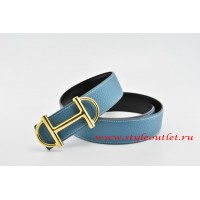 Hermes Anchor Chain Leather Reversible Blue/Black Belt 18k Gold Buckle