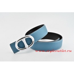 Hermes Anchor Chain Leather Reversible Blue/Black Belt 18k Silver Buckle