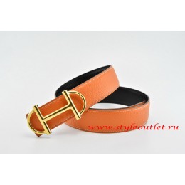 Hermes Anchor Chain Leather Reversible Orange/Black Belt 18k Gold Buckle