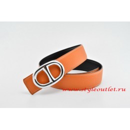 Hermes Anchor Chain Leather Reversible Orange/Black Belt 18k Silver Buckle