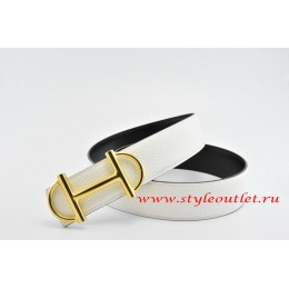 Hermes Anchor Chain Leather Reversible White/Black Belt 18k Gold Buckle