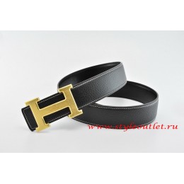 Hermes Classics H Leather Reversible Black/Black Belt 18k Gold With Logo Buckle