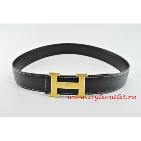 Hermes Classics H Leather Reversible Black/Black Belt 18k Gold With Logo Buckle