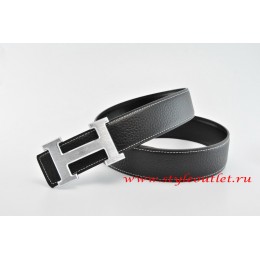 Hermes Classics H Leather Reversible Black/Black Belt 18k Silver With Logo Buckle