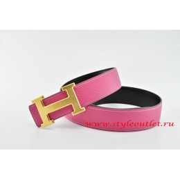 Hermes Classics H Leather Reversible Pink/Black Belt 18k Gold With Logo Buckle