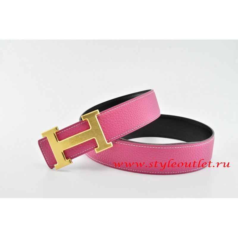 Hermes Classics H Leather Reversible Pink/Black Belt 18k Gold With Logo ...