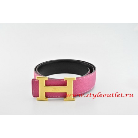 Hermes Classics H Leather Reversible Pink/Black Belt 18k Gold With Logo Buckle