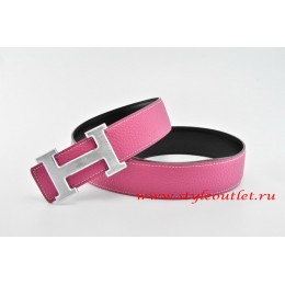 Hermes Classics H Leather Reversible Pink/Black Belt 18k Silver With Logo Buckle
