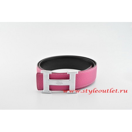 Hermes Classics H Leather Reversible Pink/Black Belt 18k Silver With Logo Buckle