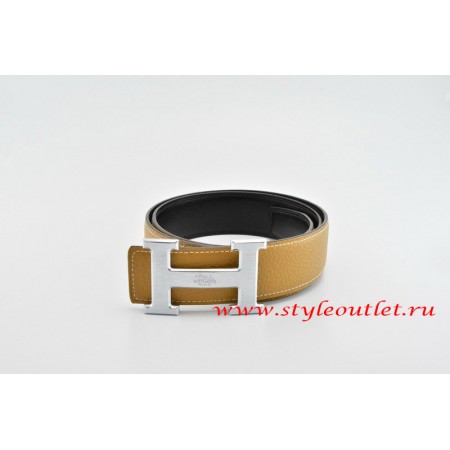 Hermes Classics H Leather Reversible Light Coffee/Black Belt 18k Silver With Logo Buckle