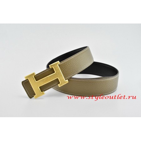 Hermes Classics H Leather Reversible Gray/Black Belt 18k Gold With Logo Buckle