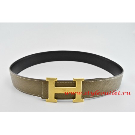 Hermes Classics H Leather Reversible Gray/Black Belt 18k Gold With Logo Buckle