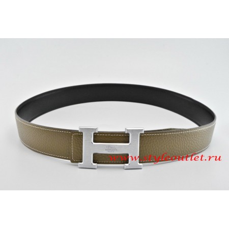 Hermes Classics H Leather Reversible Gray/Black Belt 18k Silver With Logo Buckle