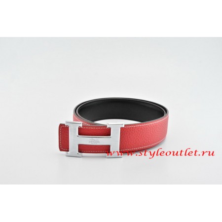 Hermes Classics H Leather Reversible Red/Black Belt 18k Silver With Logo Buckle