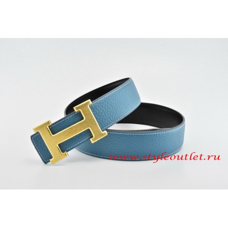 Hermes Classics H Leather Reversible Blue/Black Belt 18k Gold With Logo Buckle