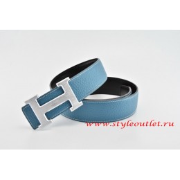 Hermes Classics H Leather Reversible Blue/Black Belt 18k Silver With Logo Buckle
