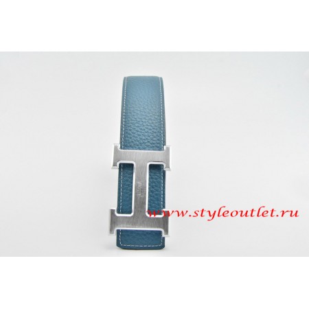 Hermes Classics H Leather Reversible Blue/Black Belt 18k Silver With Logo Buckle