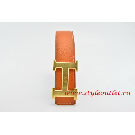 Hermes Classics H Leather Reversible Orange/Black Belt 18k Gold With Logo Buckle