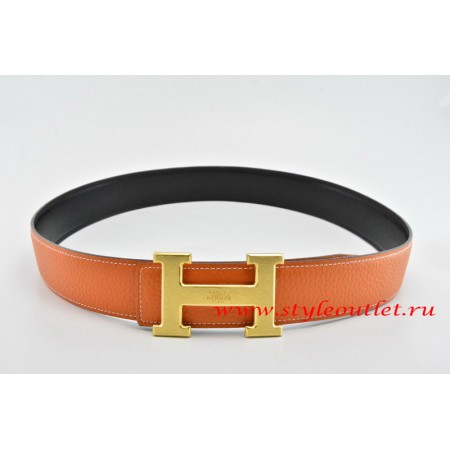 Hermes Classics H Leather Reversible Orange/Black Belt 18k Gold With Logo Buckle