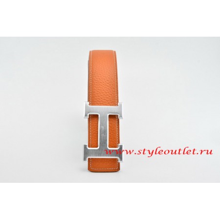 Hermes Classics H Leather Reversible Orange/Black Belt 18k Silver With Logo Buckle