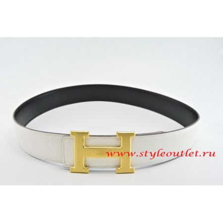 Hermes Classics H Leather Reversible White/Black Belt 18k Gold With Logo Buckle