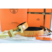 Hermes Orange/Black Crocodile Stripe Leather Reversible Belt 18K Gold H Logo Buckle